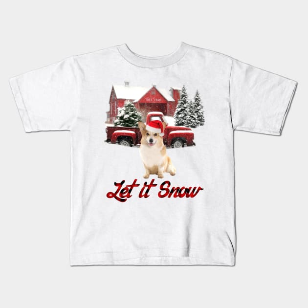 Corgi Dog Let It Snow Tree Farm Red Truck Christmas Kids T-Shirt by Brodrick Arlette Store